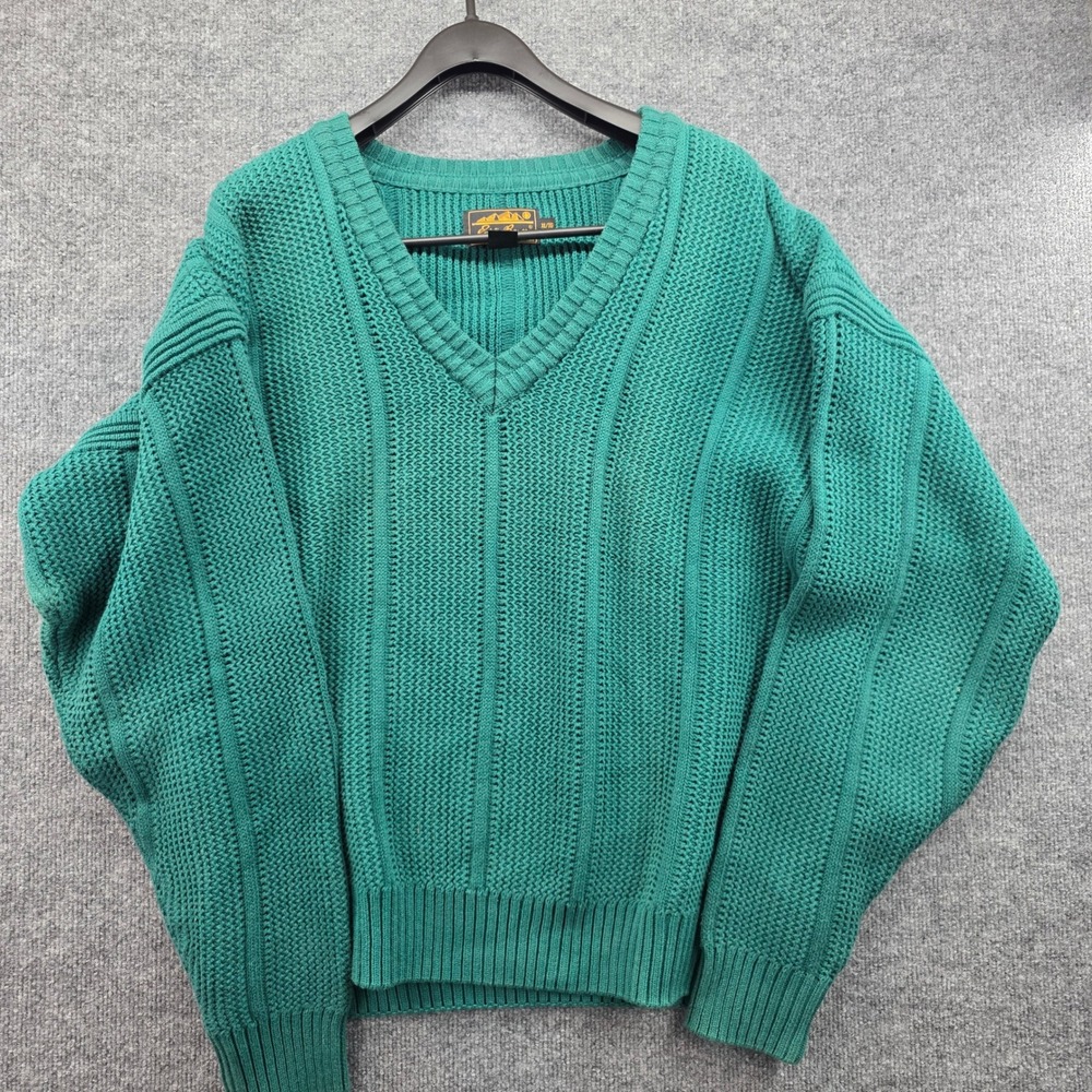 VTG Eddie Bauer Mens Green V Neck Knit‎ Cotton Sweater XL Outdoor Outfitters